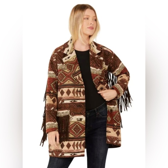 Shyanne Women's Tribal Tapestry Fringe Coat Size M new without tag - Picture 1 of 7